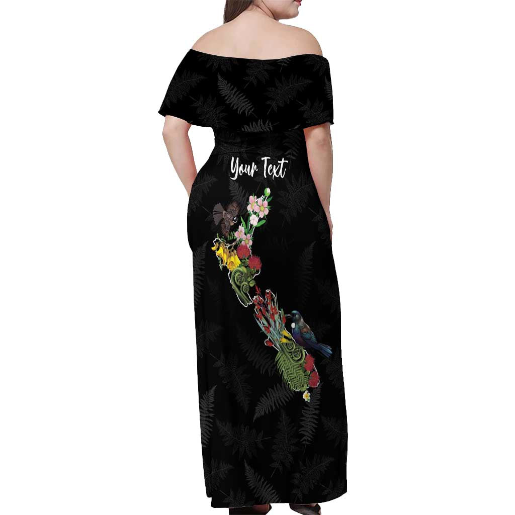 Kia Ora New Zealand Floral Personalized Off Shoulder Maxi Dress Black - Aussie Hoodie