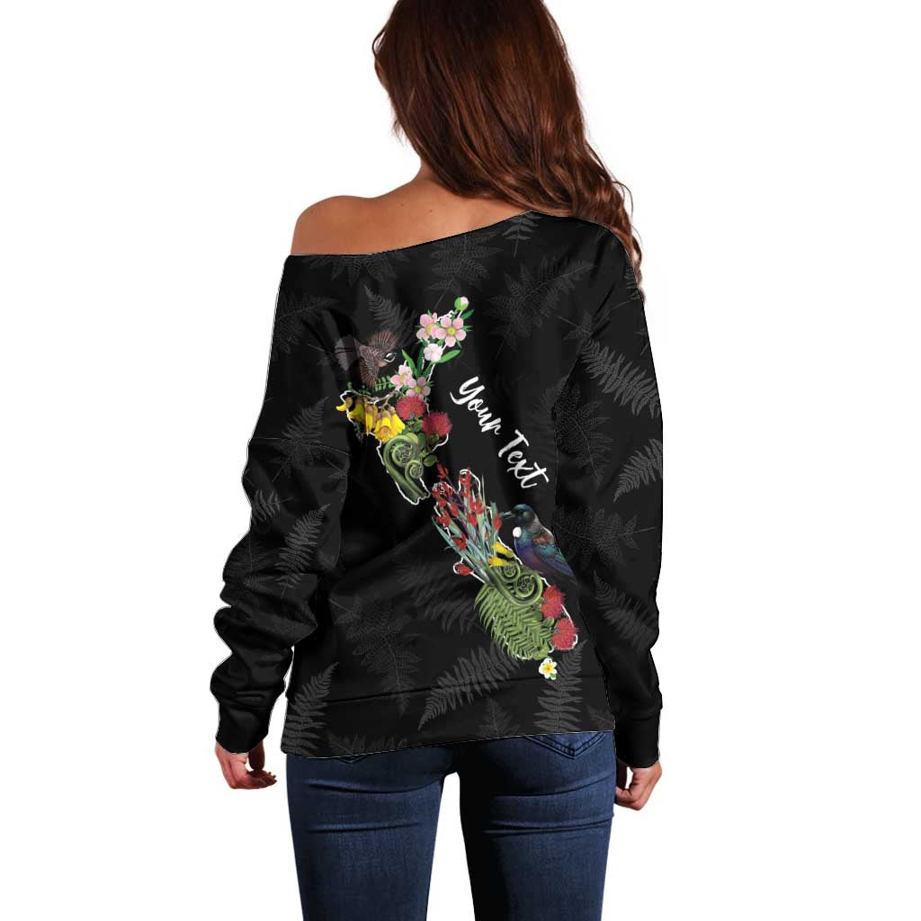 Kia Ora New Zealand Floral Personalized Off Shoulder Sweater Black - Aussie Hoodie