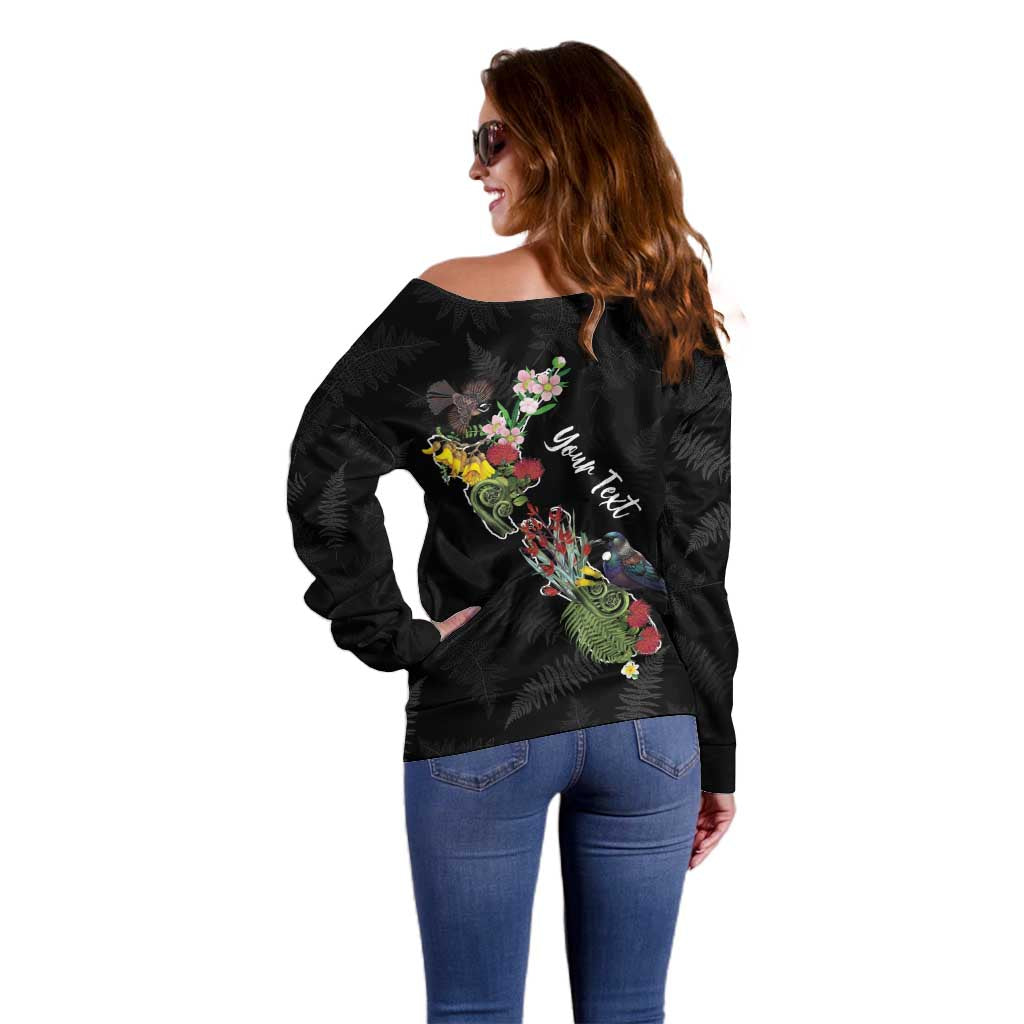 Kia Ora New Zealand Floral Personalized Off Shoulder Sweater Black - Aussie Hoodie