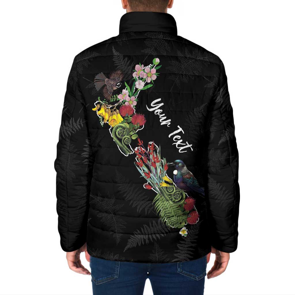 Kia Ora New Zealand Floral Personalized Padded Jacket Black - Aussie Hoodie