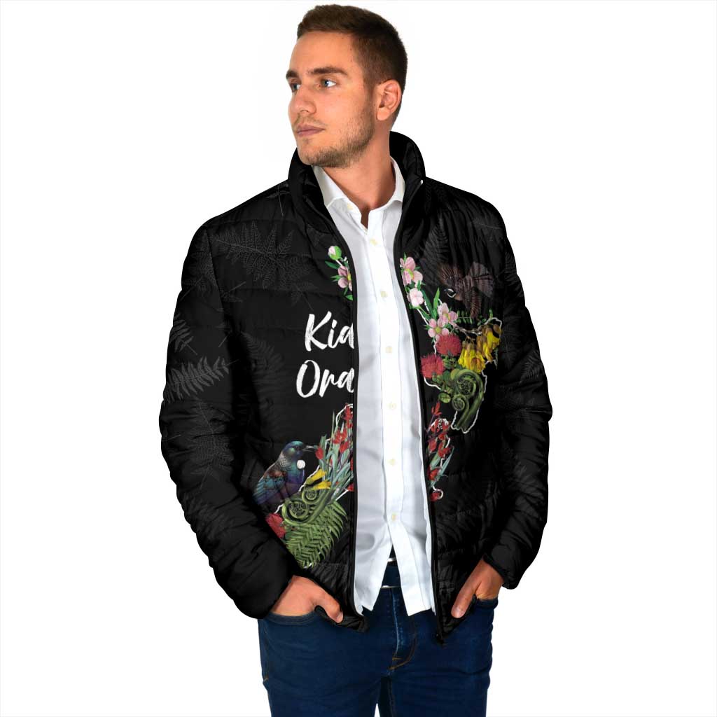Kia Ora New Zealand Floral Personalized Padded Jacket Black - Aussie Hoodie
