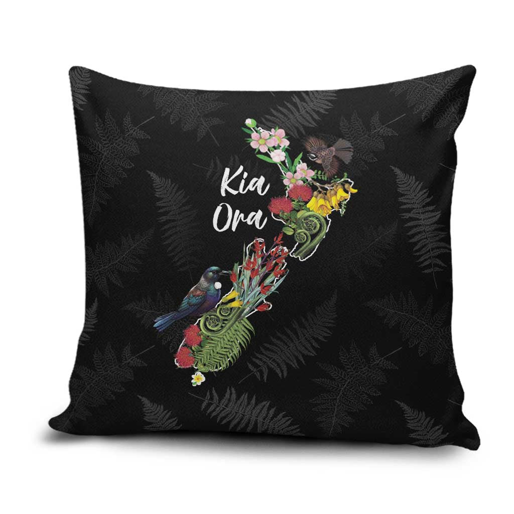 Kia Ora New Zealand Floral Pillow Cover Black - Aussie Hoodie
