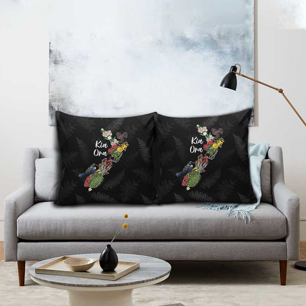 Kia Ora New Zealand Floral Pillow Cover Black - Aussie Hoodie