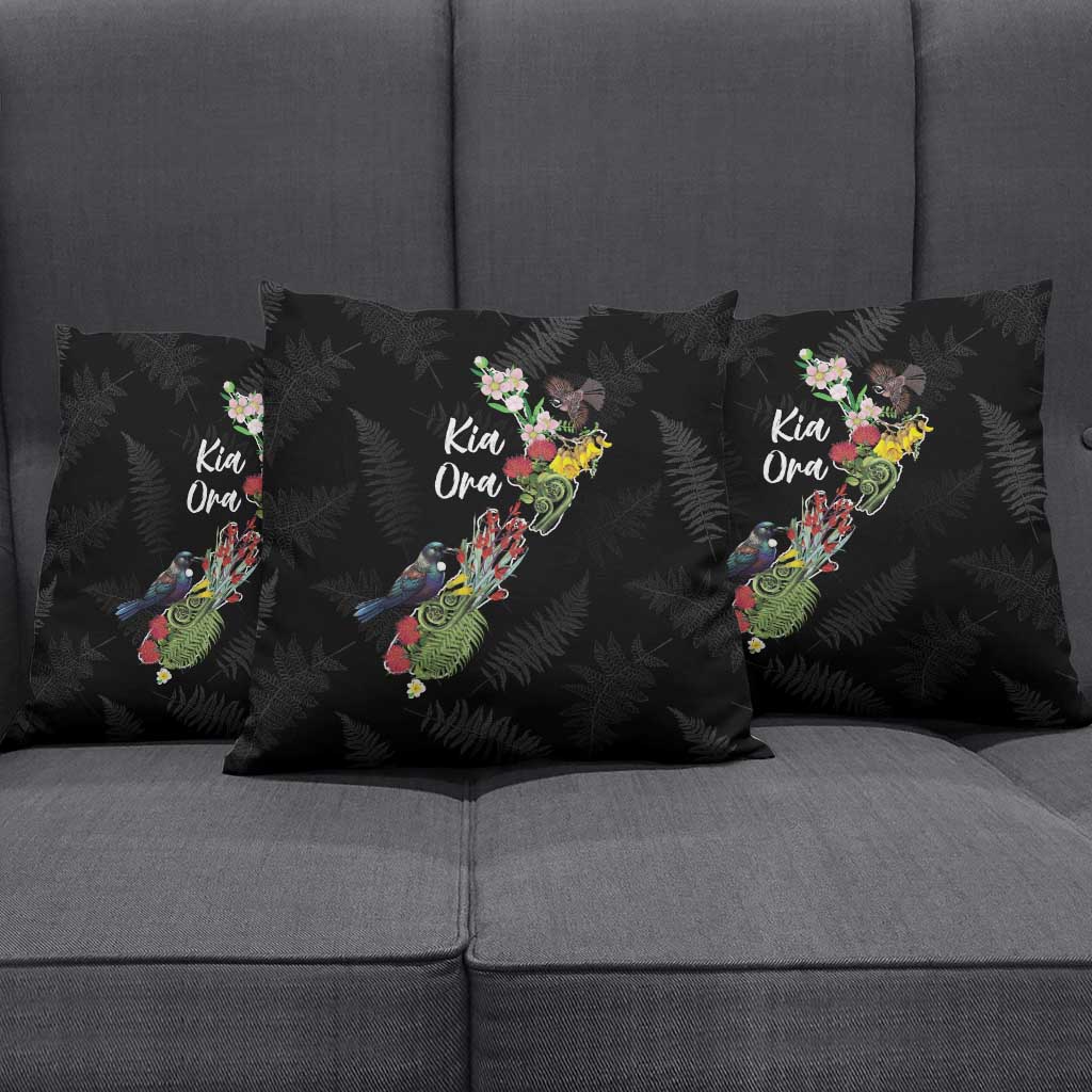 Kia Ora New Zealand Floral Pillow Cover Black - Aussie Hoodie