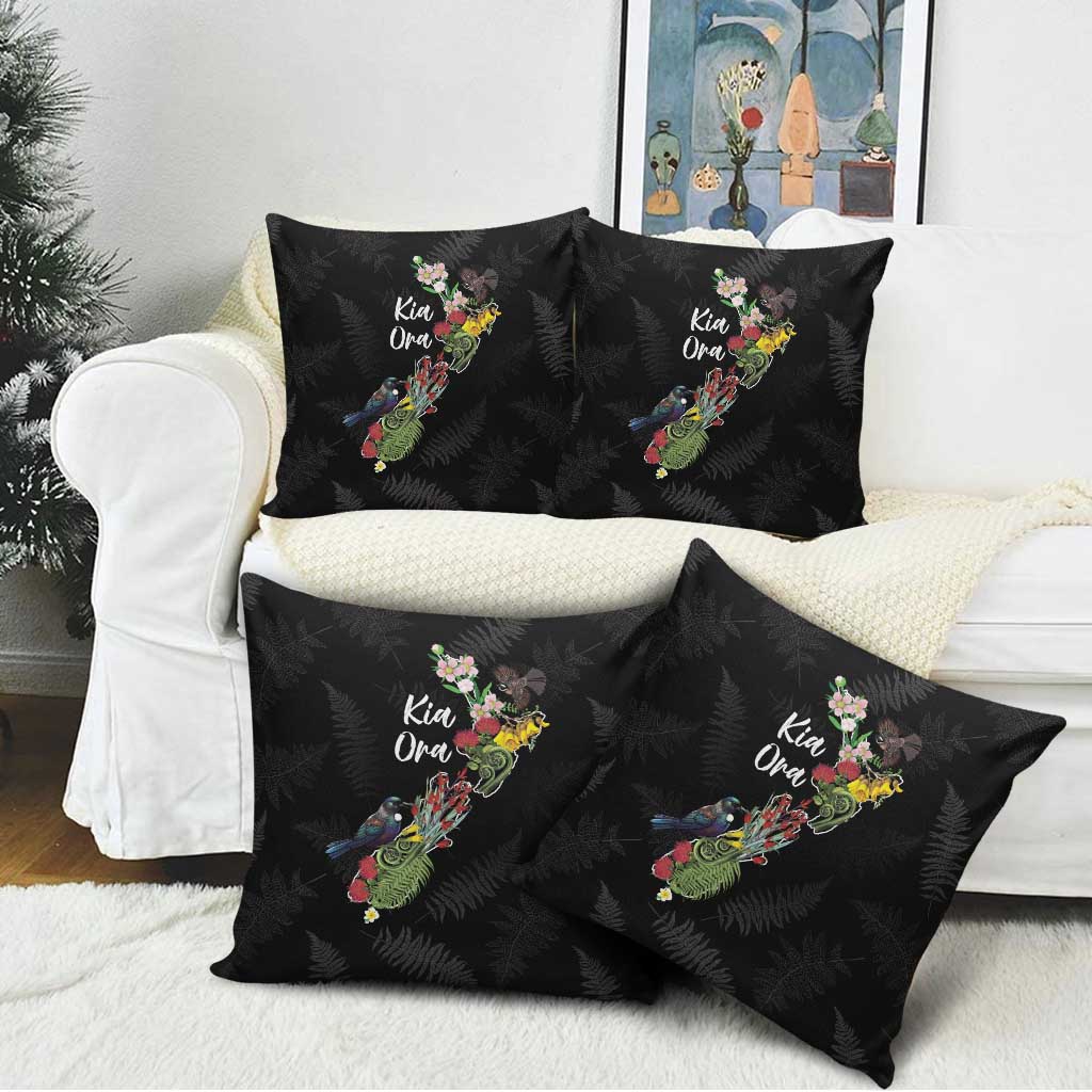 Kia Ora New Zealand Floral Pillow Cover Black - Aussie Hoodie