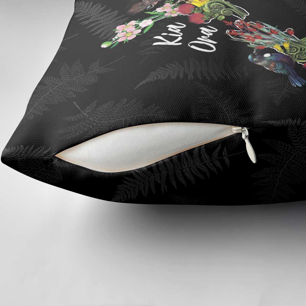 Kia Ora New Zealand Floral Pillow Cover Black - Aussie Hoodie