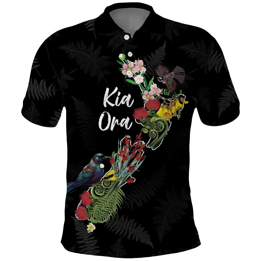 Kia Ora New Zealand Floral Personalized Polo Shirt Black - Aussie Hoodie