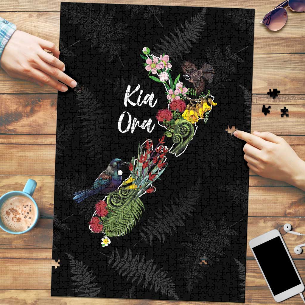 Kia Ora New Zealand Floral Puzzle Black - Aussie Hoodie