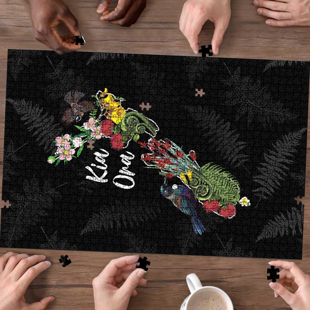 Kia Ora New Zealand Floral Puzzle Black - Aussie Hoodie