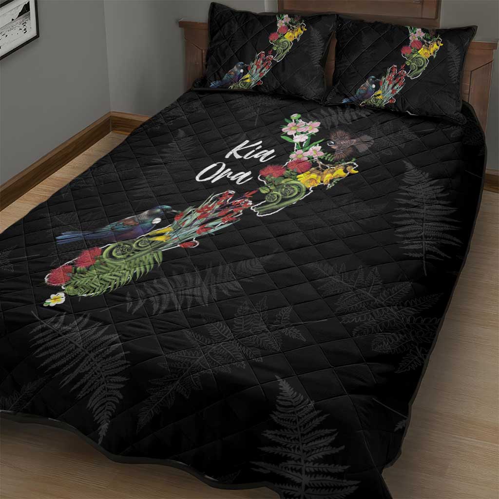 Kia Ora New Zealand Floral Quilt Bed Set Black - Aussie Hoodie