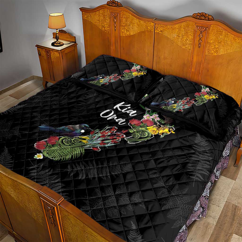Kia Ora New Zealand Floral Quilt Bed Set Black - Aussie Hoodie