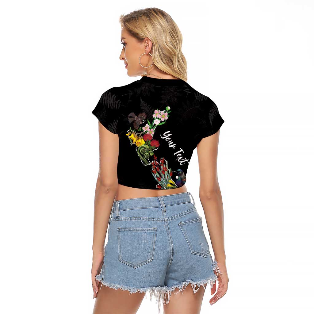Kia Ora New Zealand Floral Personalized Raglan Cropped T Shirt Black - Aussie Hoodie