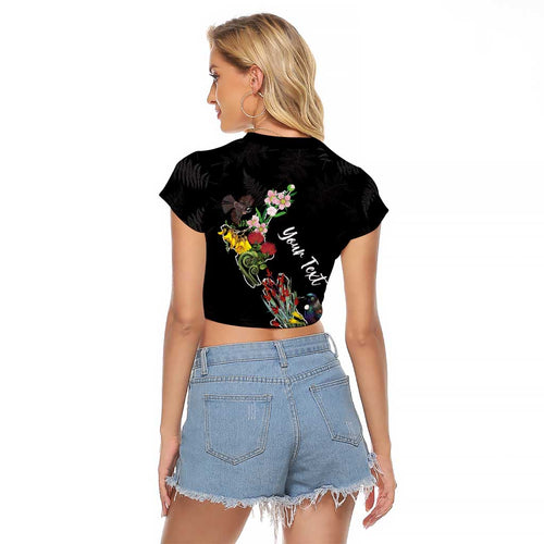 Kia Ora New Zealand Floral Personalized Raglan Cropped T Shirt Black - Aussie Hoodie