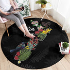 Kia Ora New Zealand Floral Round Carpet Black - Aussie Hoodie