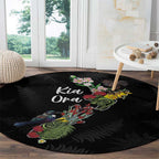 Kia Ora New Zealand Floral Round Carpet Black - Aussie Hoodie