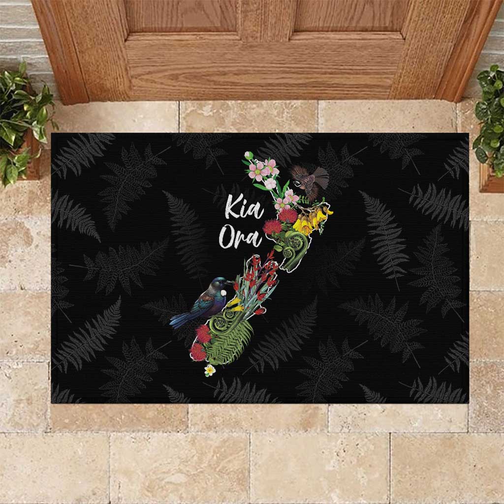 Kia Ora New Zealand Floral Rubber Doormat Black - Aussie Hoodie