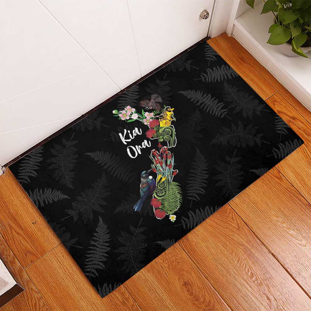 Kia Ora New Zealand Floral Rubber Doormat Black - Aussie Hoodie