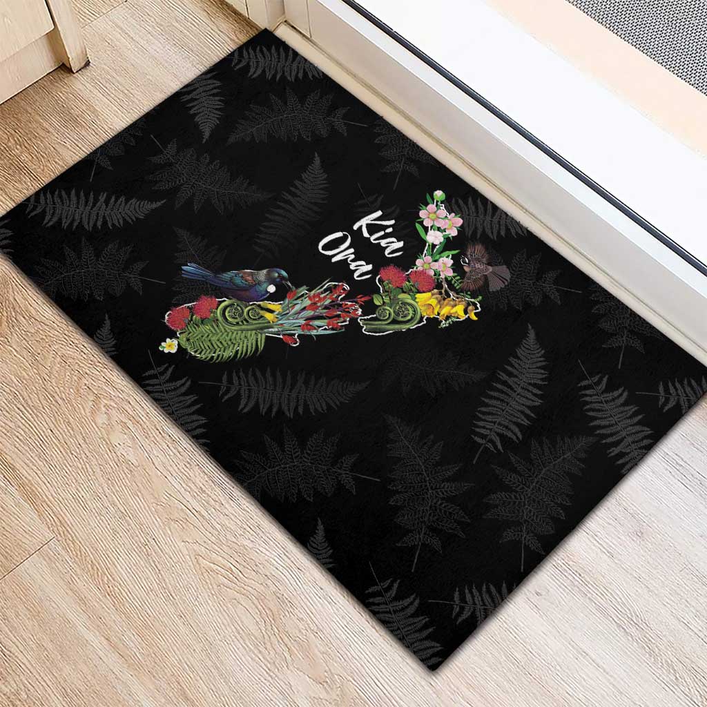Kia Ora New Zealand Floral Rubber Doormat Black - Aussie Hoodie