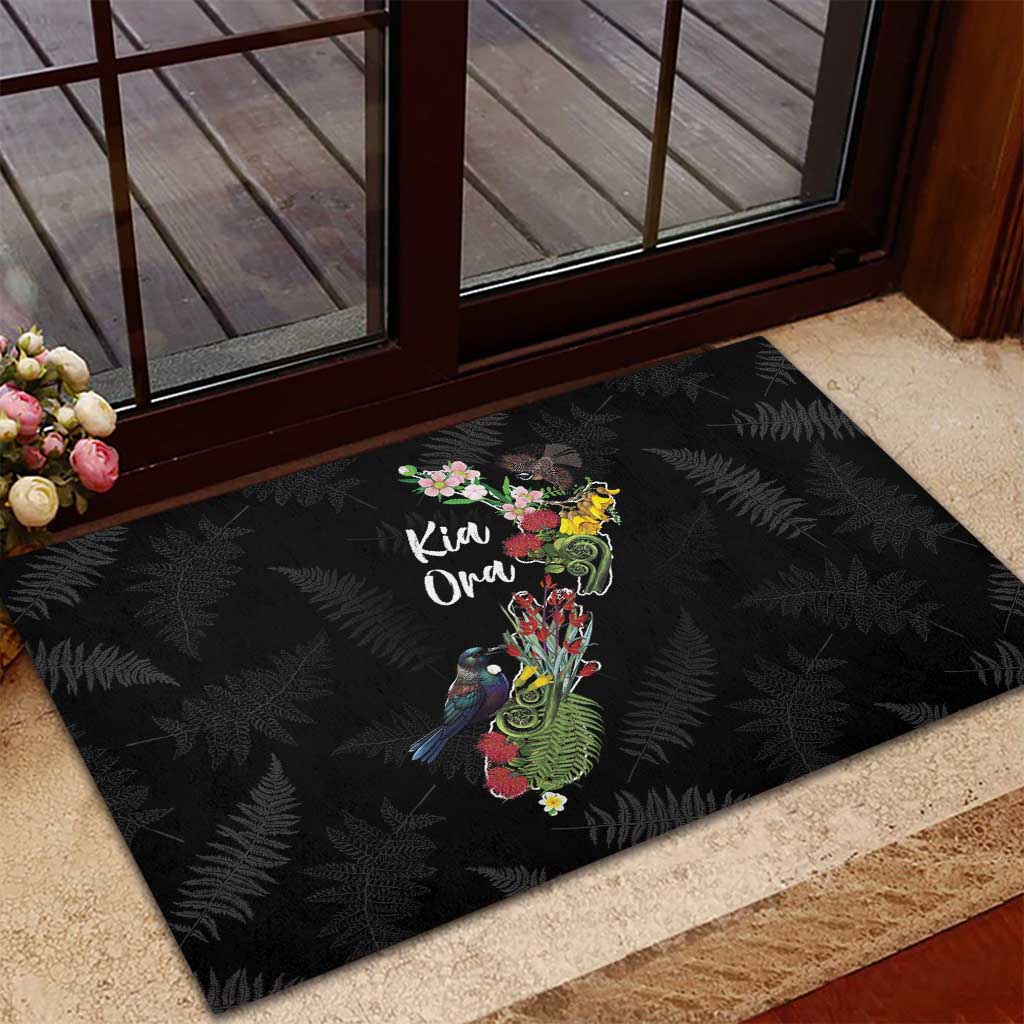 Kia Ora New Zealand Floral Rubber Doormat Black - Aussie Hoodie