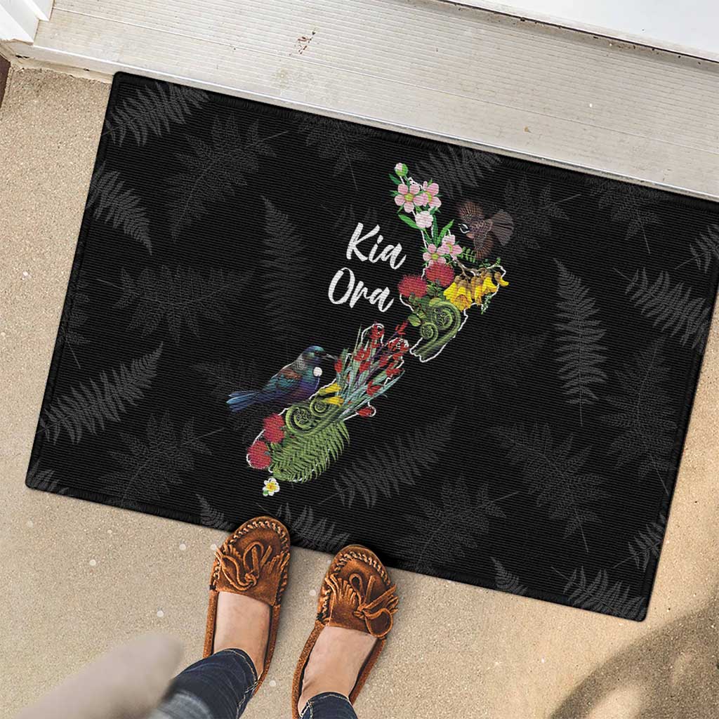Kia Ora New Zealand Floral Rubber Doormat Black - Aussie Hoodie