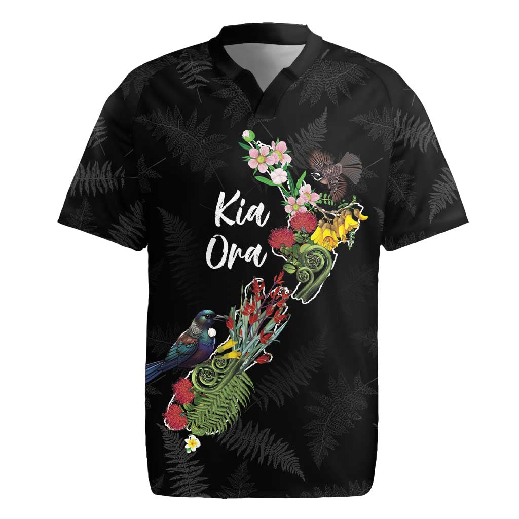Kia Ora New Zealand Floral Personalized Rugby Jersey Black - Aussie Hoodie
