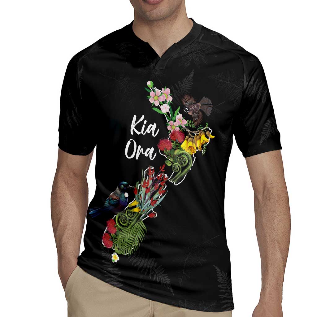 Kia Ora New Zealand Floral Personalized Rugby Jersey Black - Aussie Hoodie