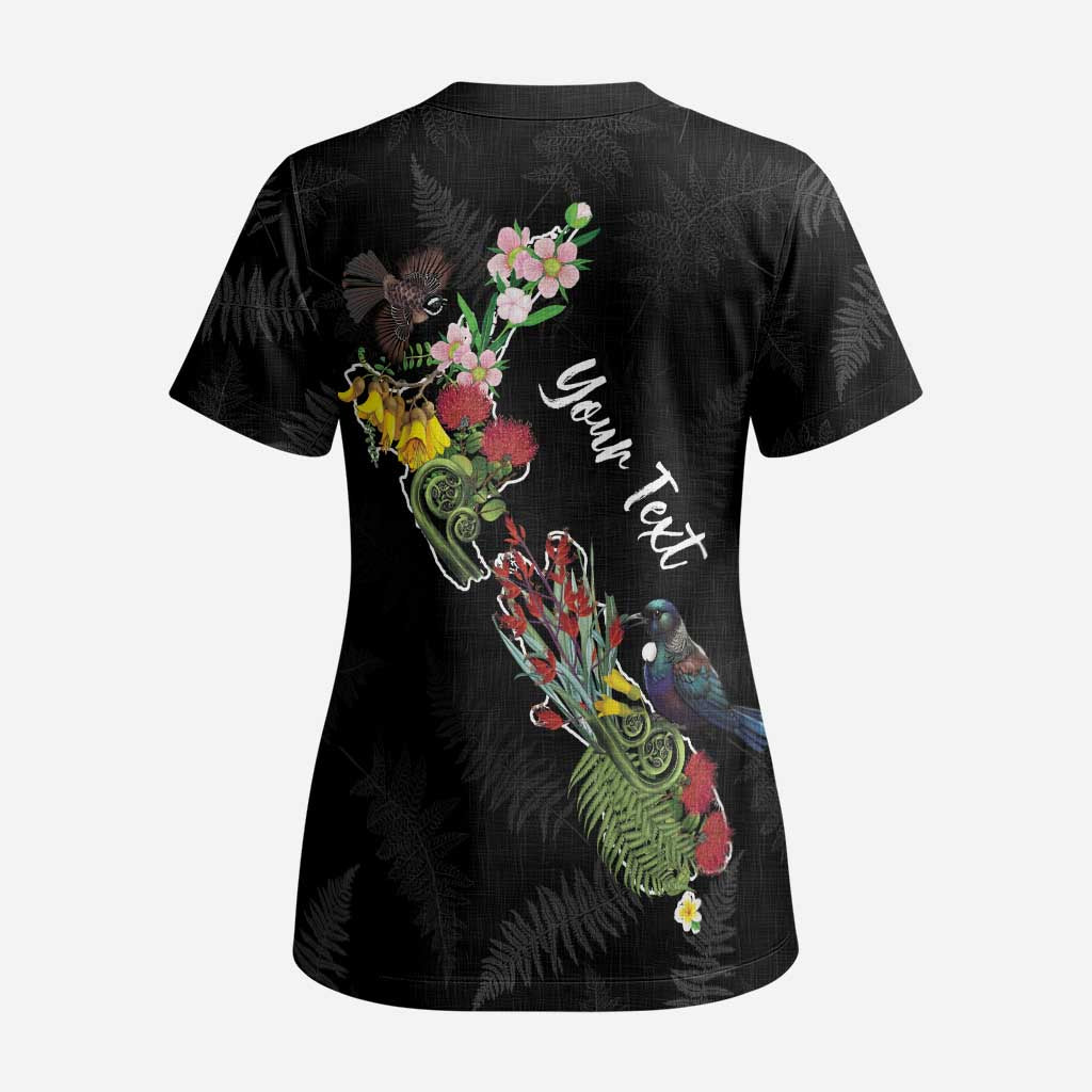 Kia Ora New Zealand Floral Personalized Scrub Top Black - Aussie Hoodie