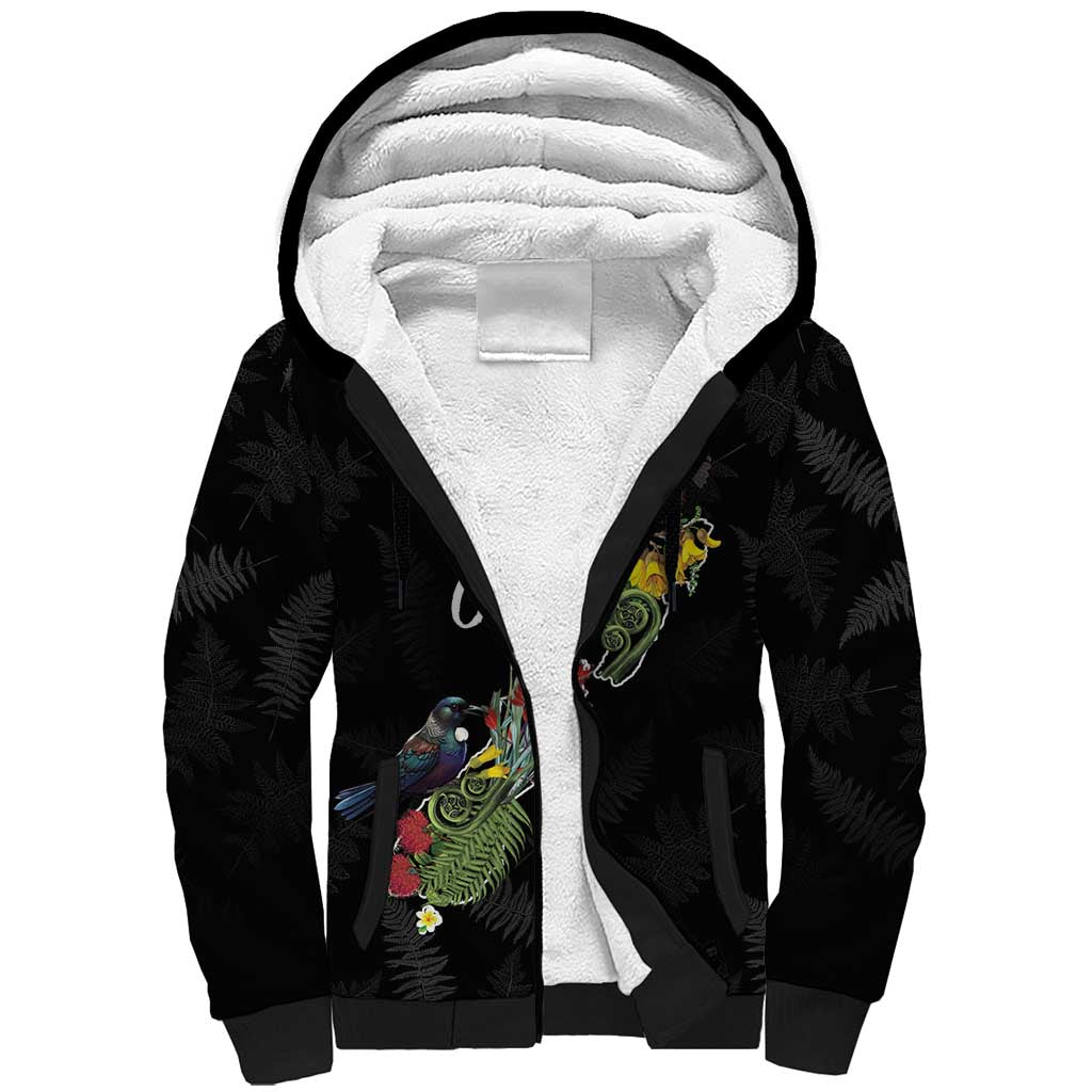 Kia Ora New Zealand Floral Personalized Sherpa Hoodie Black - Aussie Hoodie