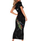 Kia Ora New Zealand Floral Personalized Short Sleeve Bodycon Dress Black - Aussie Hoodie