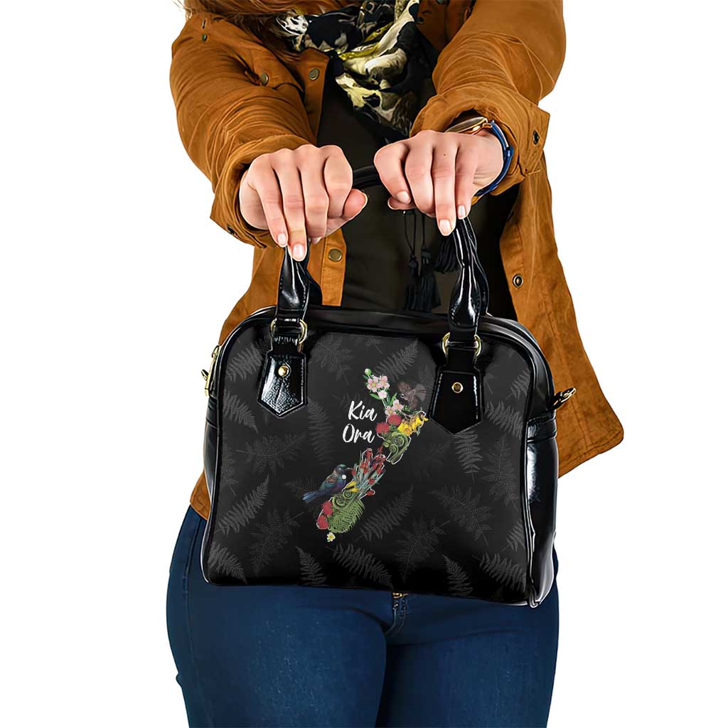Kia Ora New Zealand Floral Shoulder Handbag Black - Aussie Hoodie