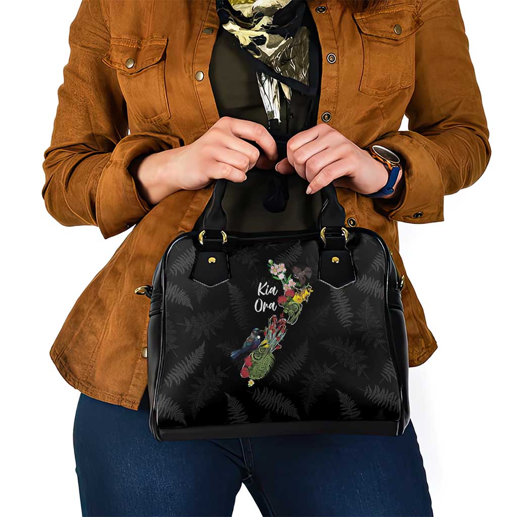 Kia Ora New Zealand Floral Shoulder Handbag Black - Aussie Hoodie