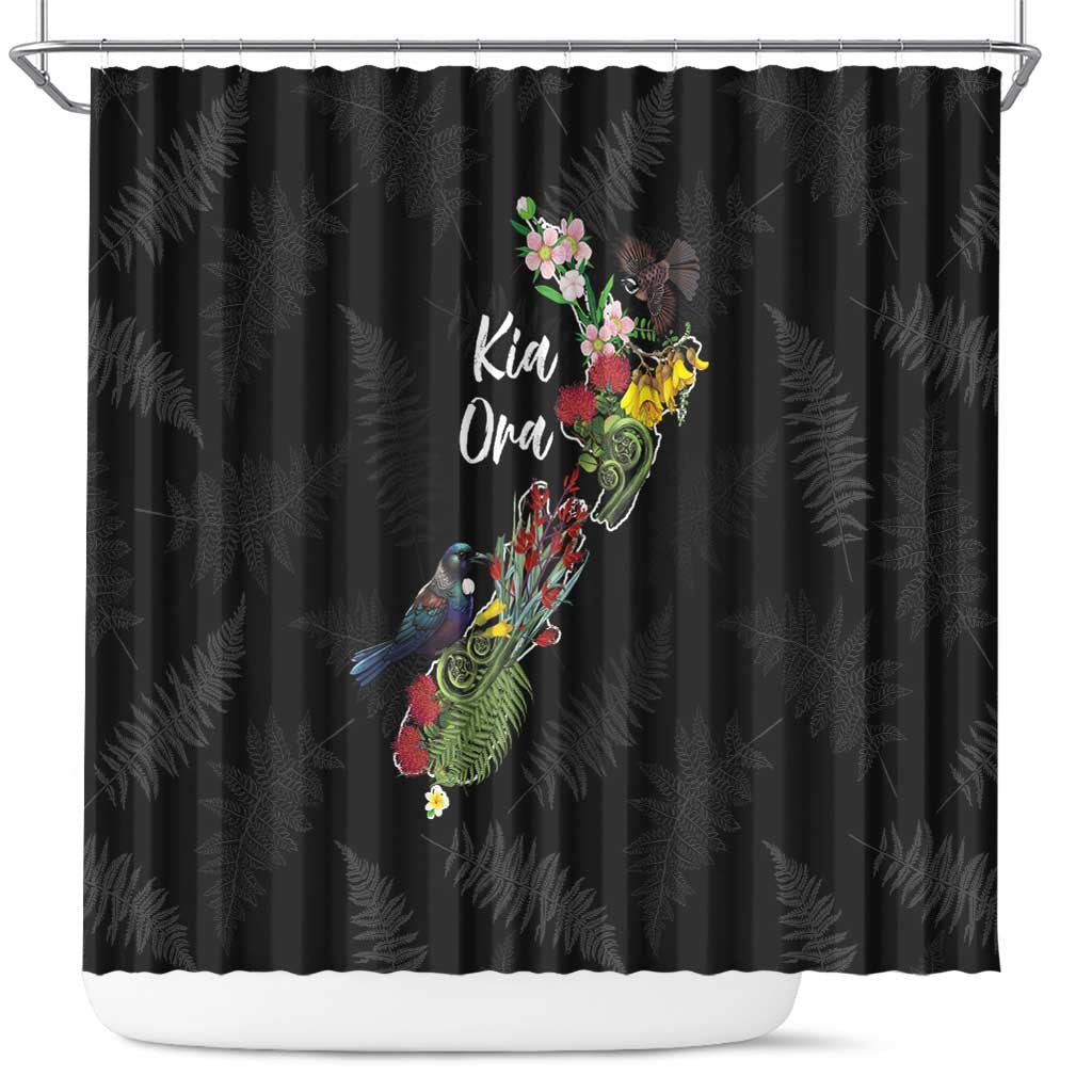Kia Ora New Zealand Floral Shower Curtain Black - Aussie Hoodie