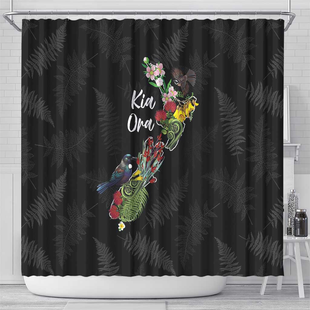 Kia Ora New Zealand Floral Shower Curtain Black - Aussie Hoodie