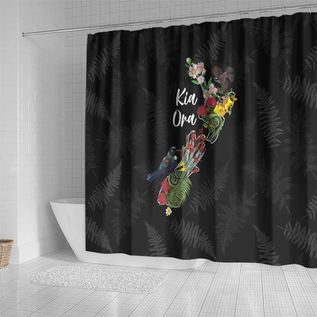 Kia Ora New Zealand Floral Shower Curtain Black - Aussie Hoodie