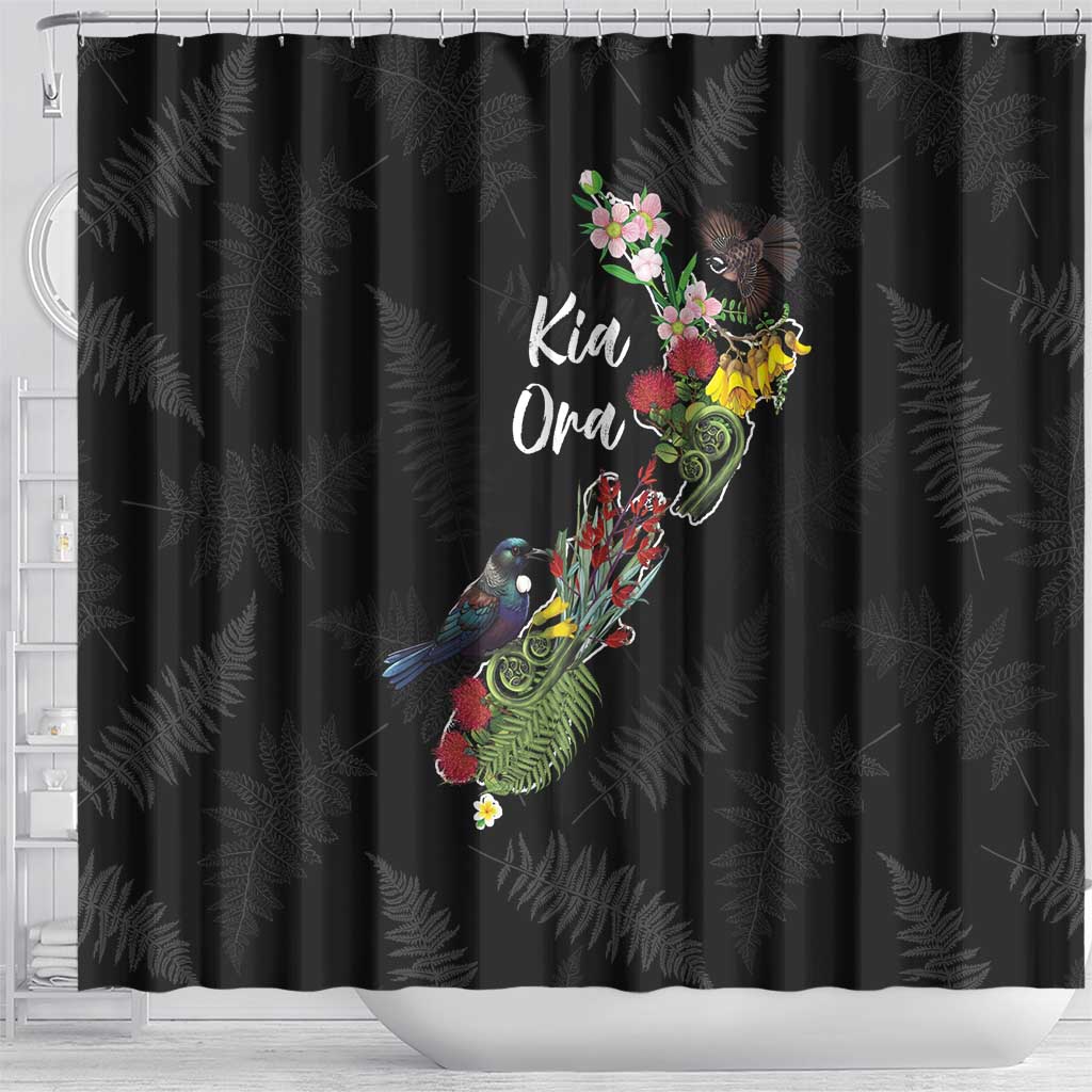 Kia Ora New Zealand Floral Shower Curtain Black - Aussie Hoodie