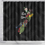 Kia Ora New Zealand Floral Shower Curtain Black - Aussie Hoodie