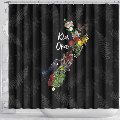 Kia Ora New Zealand Floral Shower Curtain Black - Aussie Hoodie