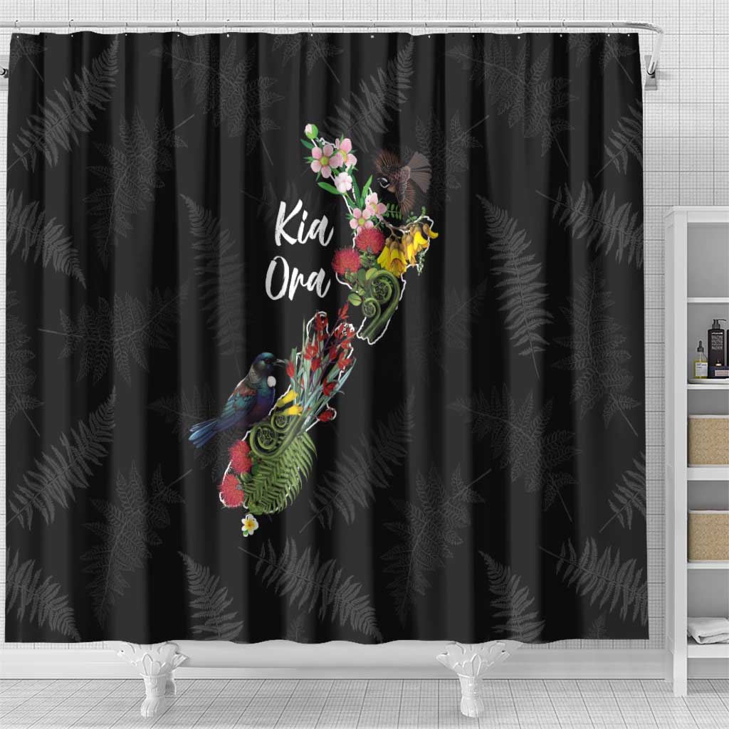 Kia Ora New Zealand Floral Shower Curtain Black - Aussie Hoodie
