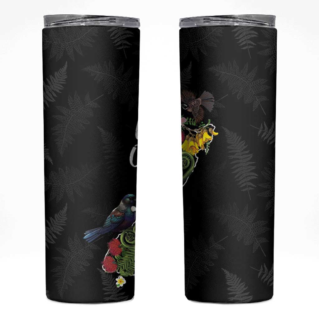 Kia Ora New Zealand Floral Skinny Tumbler Black - Aussie Hoodie