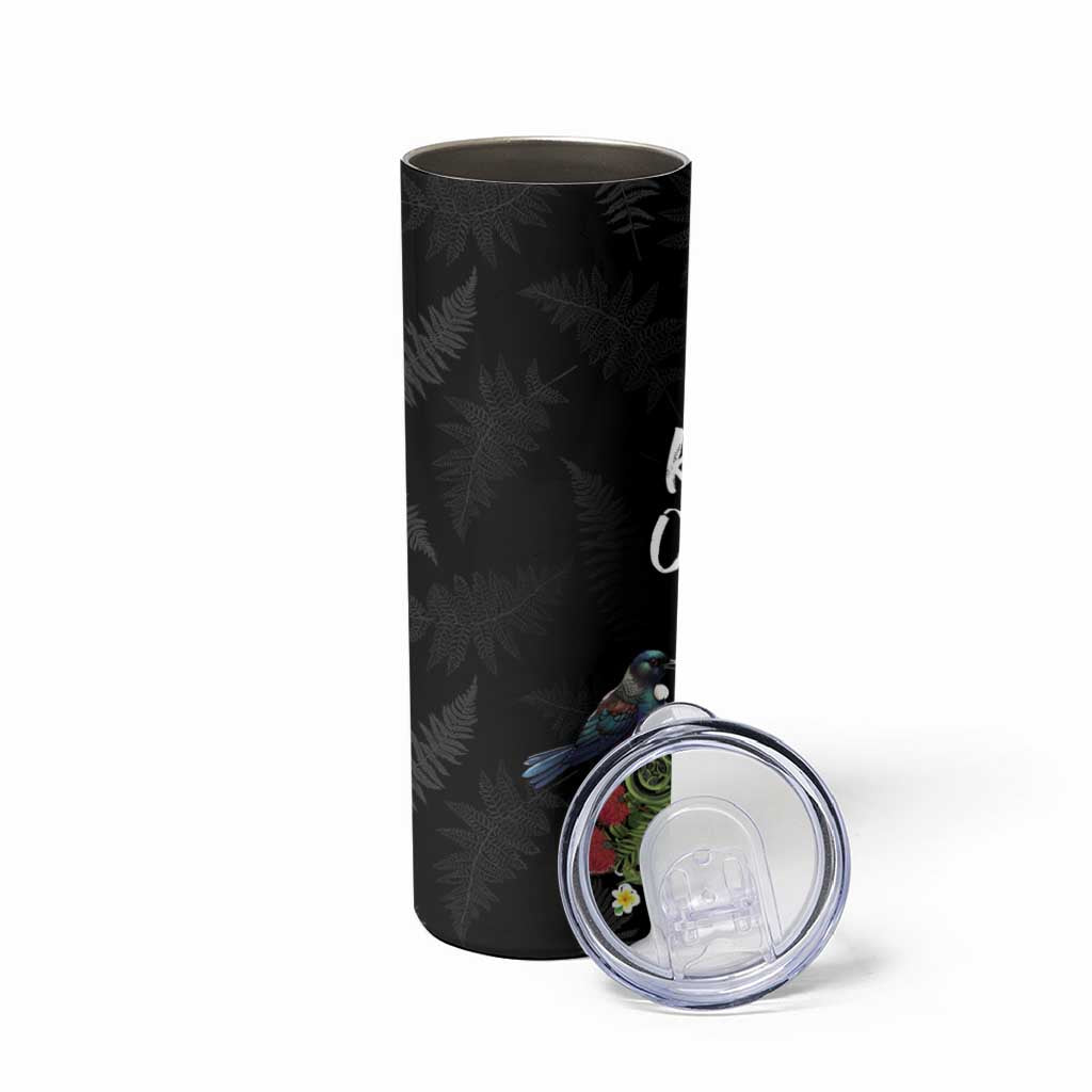 Kia Ora New Zealand Floral Skinny Tumbler Black - Aussie Hoodie
