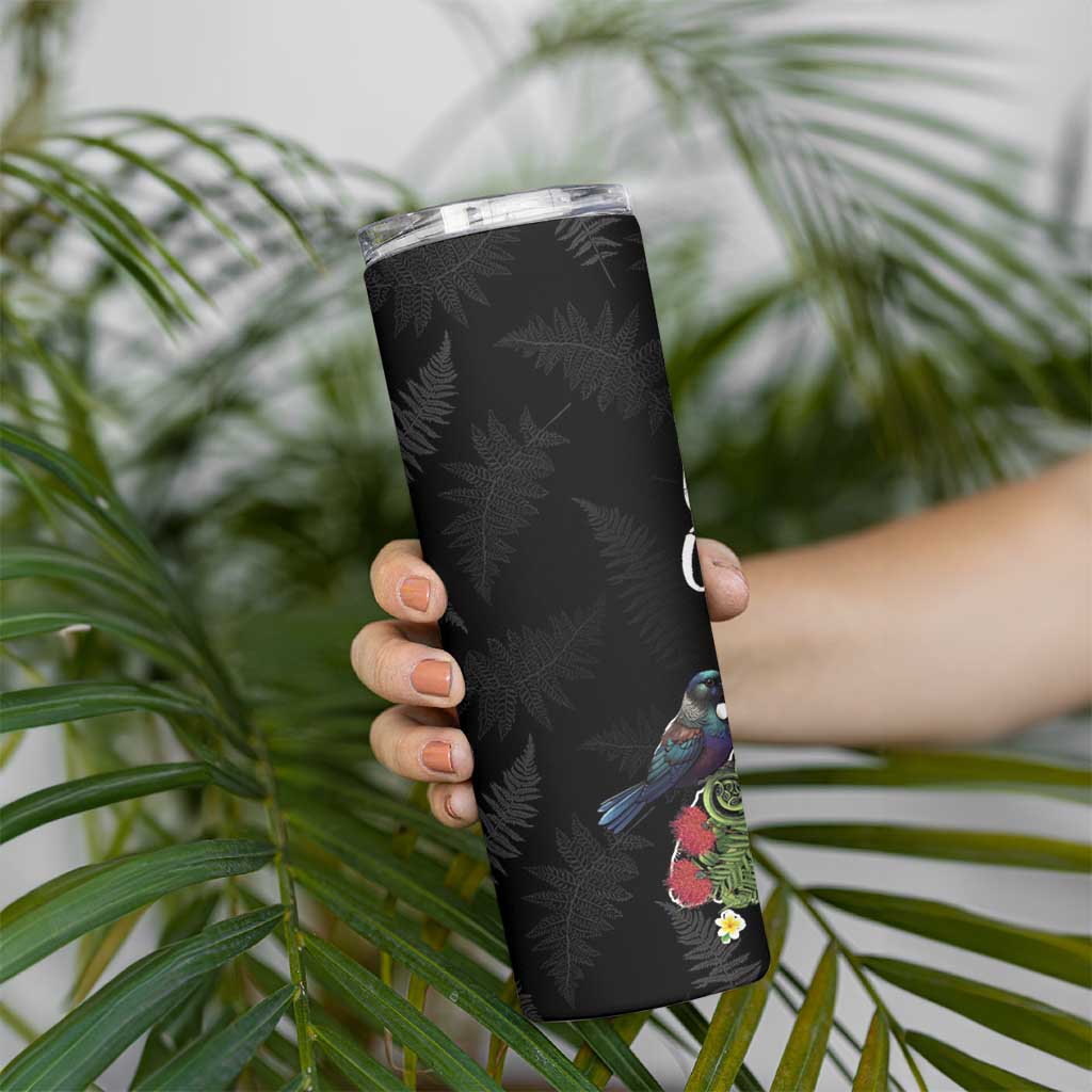 Kia Ora New Zealand Floral Skinny Tumbler Black - Aussie Hoodie