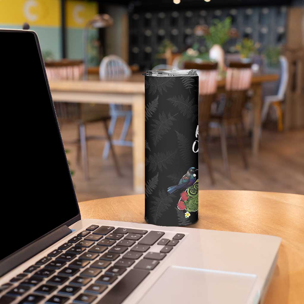 Kia Ora New Zealand Floral Skinny Tumbler Black - Aussie Hoodie