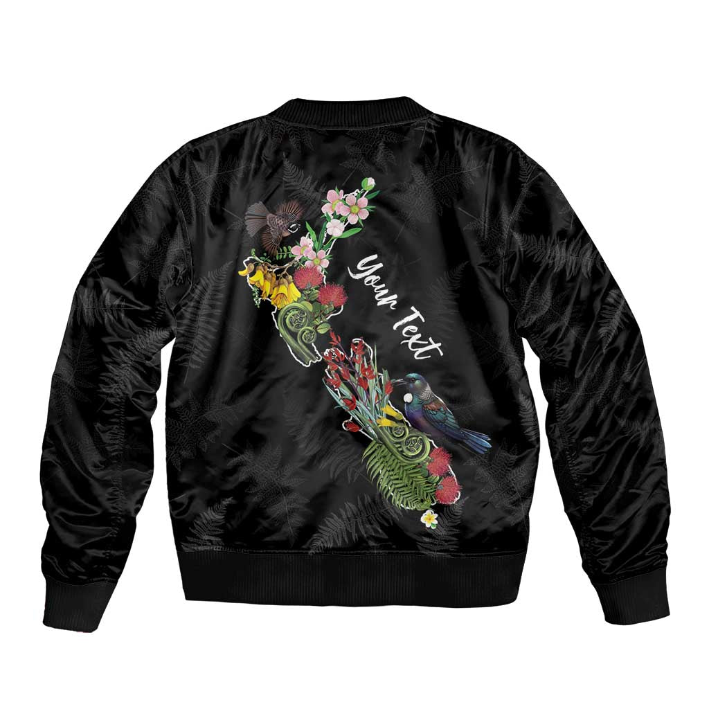 Kia Ora New Zealand Floral Personalized Sleeve Zip Bomber Jacket Black - Aussie Hoodie