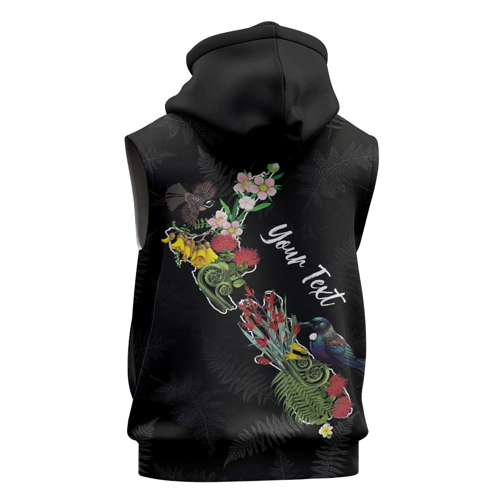 Kia Ora New Zealand Floral Personalized Sleeveless Hoodie Black - Aussie Hoodie