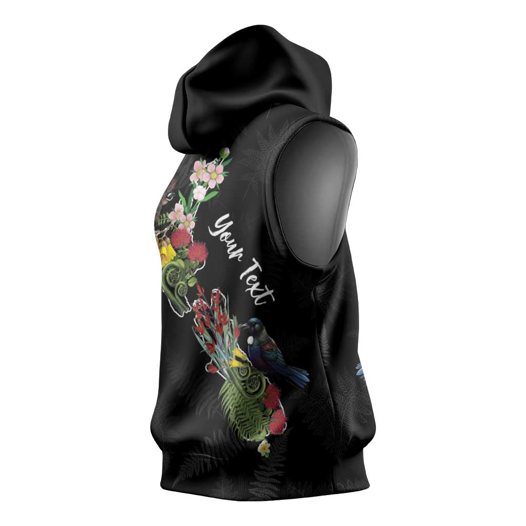 Kia Ora New Zealand Floral Personalized Sleeveless Hoodie Black - Aussie Hoodie