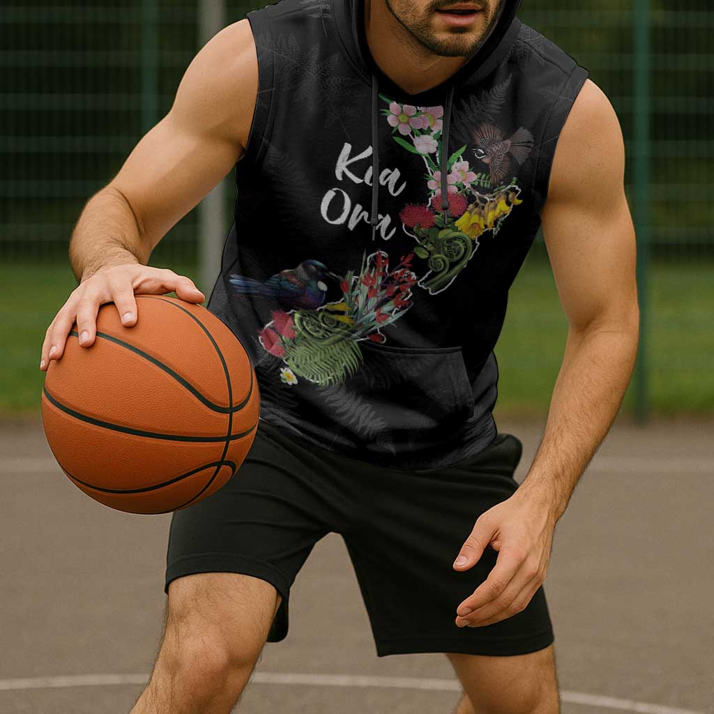 Kia Ora New Zealand Floral Personalized Sleeveless Hoodie Black - Aussie Hoodie