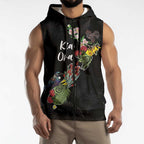 Kia Ora New Zealand Floral Personalized Sleeveless Zip Hoodie Black LT7