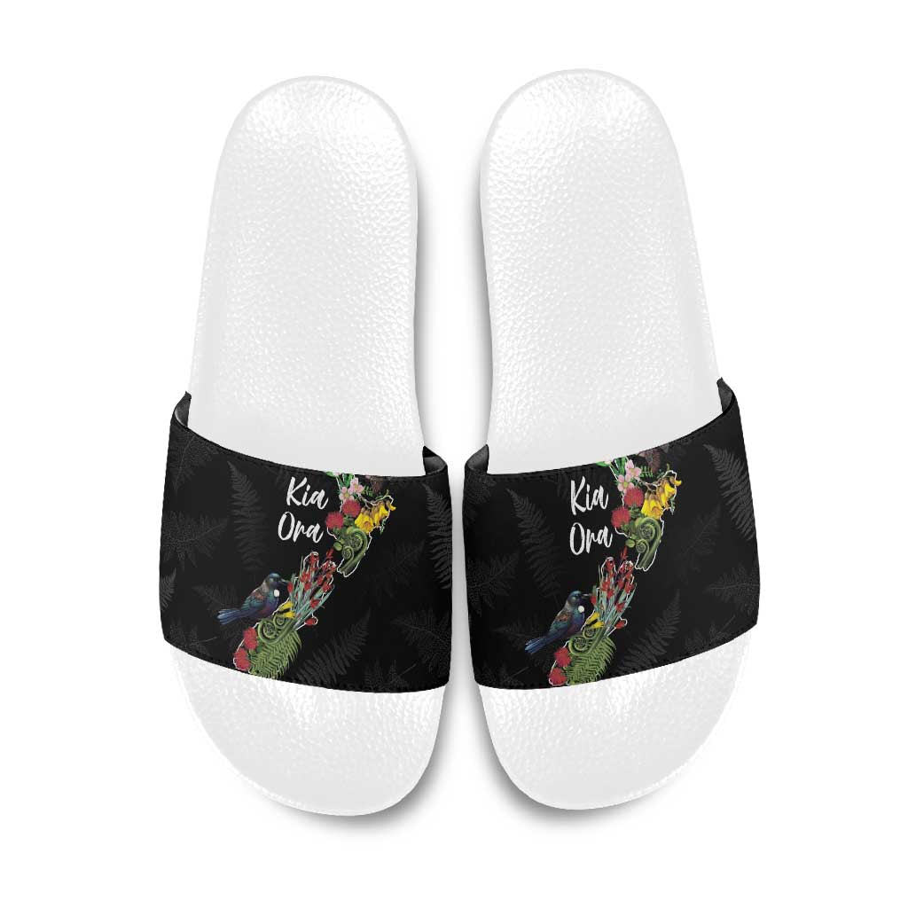 Kia Ora New Zealand Floral Slide Sandals Black - Aussie Hoodie