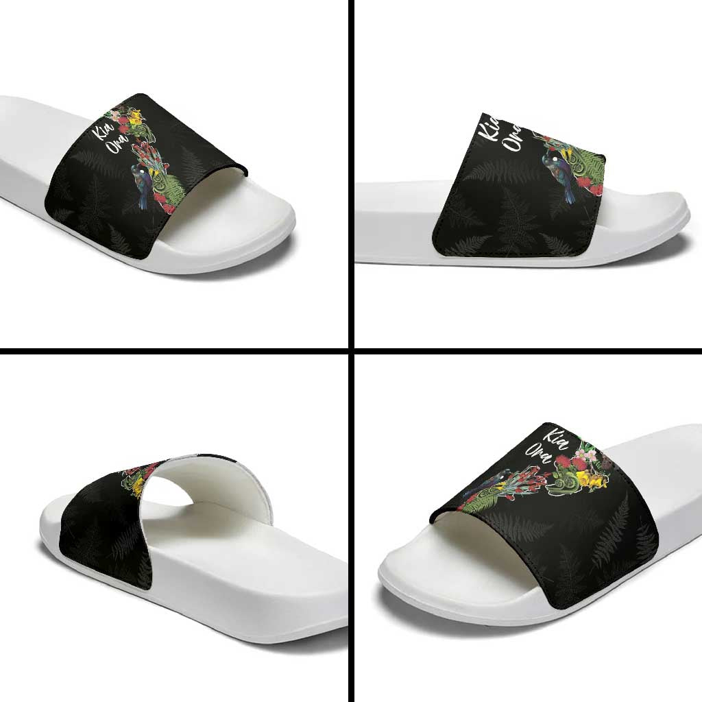 Kia Ora New Zealand Floral Slide Sandals Black - Aussie Hoodie