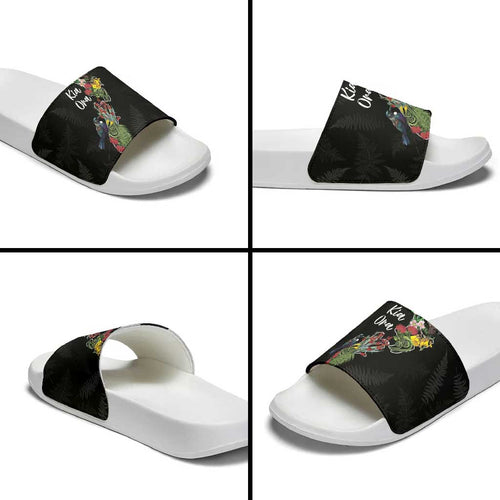 Kia Ora New Zealand Floral Slide Sandals Black - Aussie Hoodie
